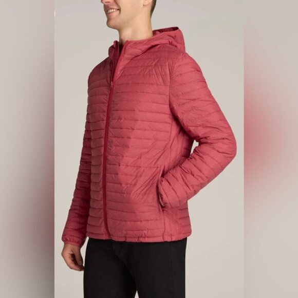 American Tall - Men's Packable Puffer Jacket - Red Space Dye. Size: XLT. (1710) - Picture 9 of 14